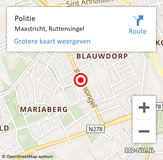 Locatie op kaart van de 112 melding: Politie Maastricht, Ruttensingel op 13 januari 2021 07:50