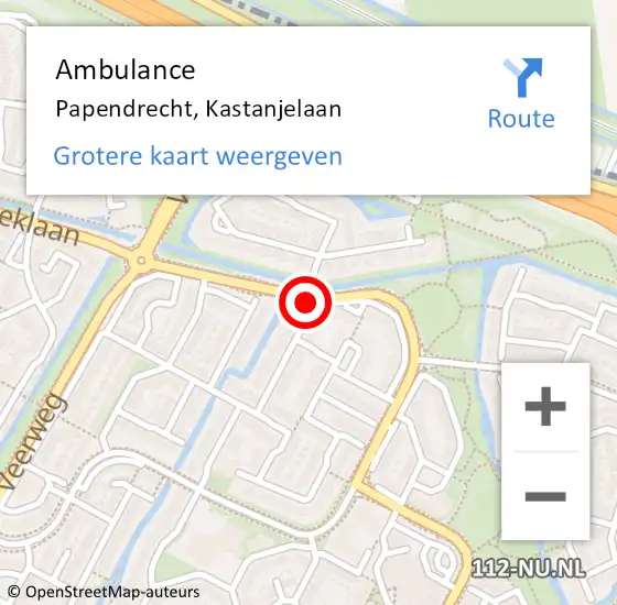 Locatie op kaart van de 112 melding: Ambulance Papendrecht, Kastanjelaan op 13 januari 2021 07:59