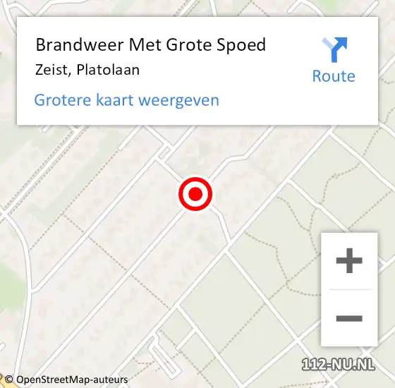 Locatie op kaart van de 112 melding: Brandweer Met Grote Spoed Naar Zeist, Platolaan op 13 januari 2021 08:35