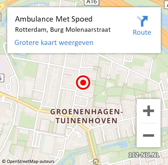 Locatie op kaart van de 112 melding: Ambulance Met Spoed Naar Rotterdam, Burg Molenaarstraat op 13 januari 2021 11:52