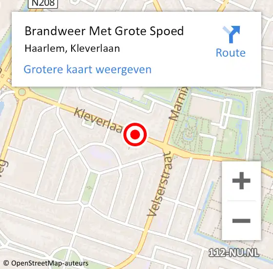 Locatie op kaart van de 112 melding: Brandweer Met Grote Spoed Naar Haarlem, Kleverlaan op 13 januari 2021 13:38