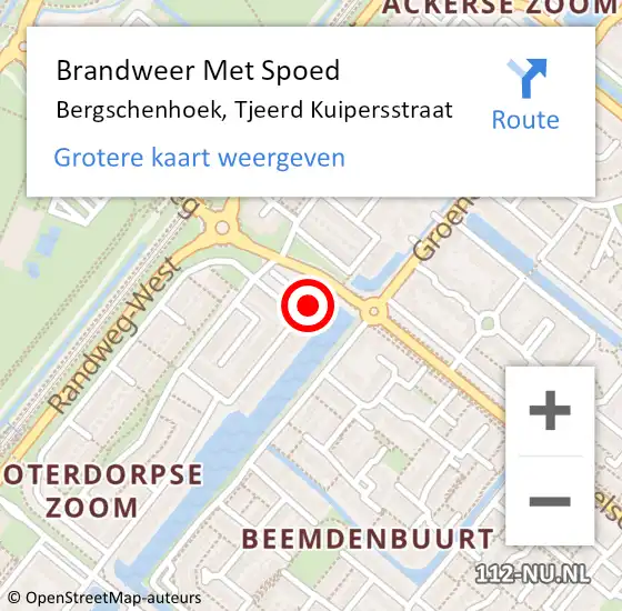 Locatie op kaart van de 112 melding: Brandweer Met Spoed Naar Bergschenhoek, Tjeerd Kuipersstraat op 13 januari 2021 13:51