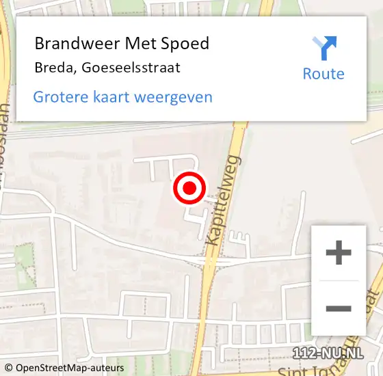 Locatie op kaart van de 112 melding: Brandweer Met Spoed Naar Breda, Goeseelsstraat op 13 januari 2021 15:18