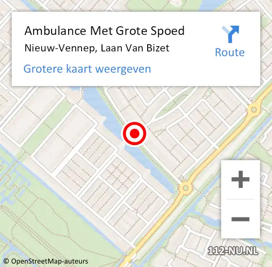 Locatie op kaart van de 112 melding: Ambulance Met Grote Spoed Naar Nieuw-Vennep, Laan Van Bizet op 13 januari 2021 19:10