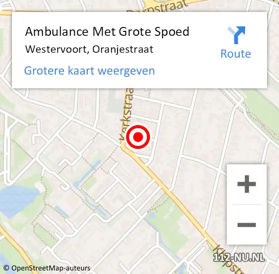 Locatie op kaart van de 112 melding: Ambulance Met Grote Spoed Naar Westervoort, Oranjestraat op 13 januari 2021 20:55