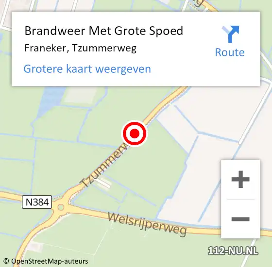 Locatie op kaart van de 112 melding: Brandweer Met Grote Spoed Naar Franeker, Tzummerweg op 13 januari 2021 22:23