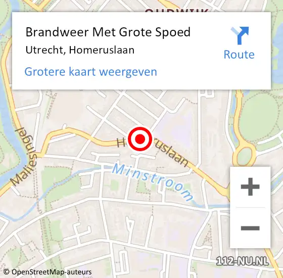 Locatie op kaart van de 112 melding: Brandweer Met Grote Spoed Naar Utrecht, Homeruslaan op 14 januari 2021 06:27