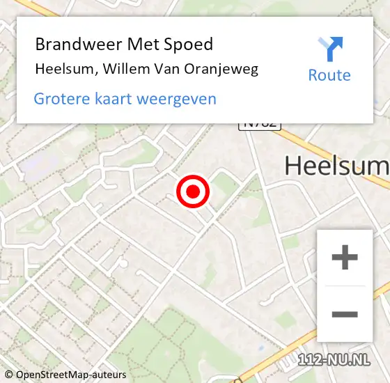 Locatie op kaart van de 112 melding: Brandweer Met Spoed Naar Heelsum, Willem Van Oranjeweg op 14 januari 2021 07:35