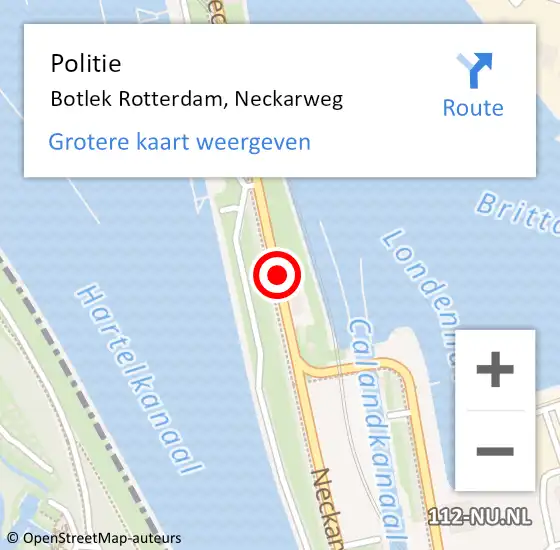 Locatie op kaart van de 112 melding: Politie Botlek Rotterdam, Neckarweg op 14 januari 2021 07:48