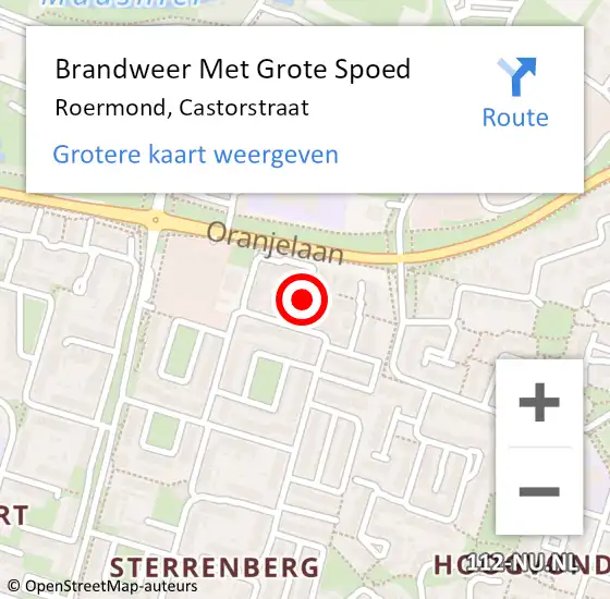 Locatie op kaart van de 112 melding: Brandweer Met Grote Spoed Naar Roermond, Castorstraat op 14 januari 2021 10:35