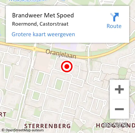 Locatie op kaart van de 112 melding: Brandweer Met Spoed Naar Roermond, Castorstraat op 14 januari 2021 10:43