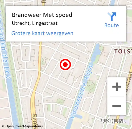 Locatie op kaart van de 112 melding: Brandweer Met Spoed Naar Utrecht, Lingestraat op 14 januari 2021 11:31