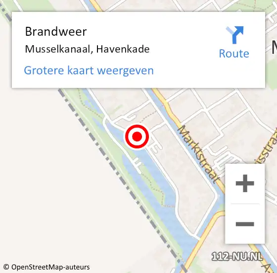 Locatie op kaart van de 112 melding: Brandweer Musselkanaal, Havenkade op 14 januari 2021 12:54