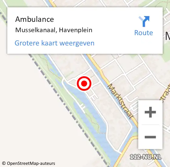 Locatie op kaart van de 112 melding: Ambulance Musselkanaal, Havenplein op 14 januari 2021 12:54