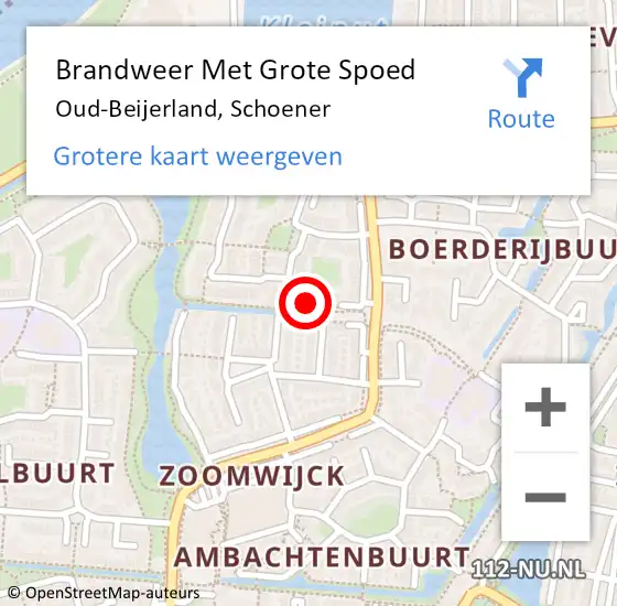 Locatie op kaart van de 112 melding: Brandweer Met Grote Spoed Naar Oud-Beijerland, Schoener op 14 januari 2021 13:08