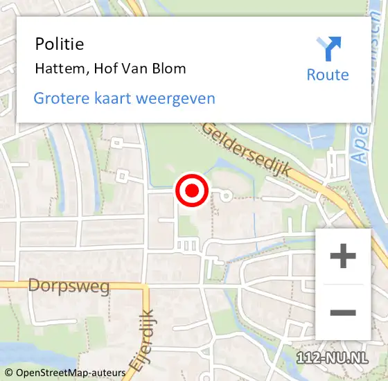 Locatie op kaart van de 112 melding: Politie Hattem, Hof Van Blom op 14 januari 2021 13:34