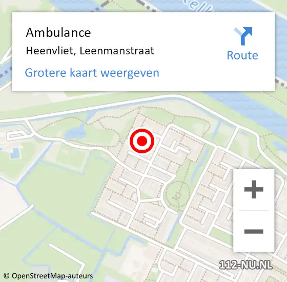 Locatie op kaart van de 112 melding: Ambulance Heenvliet, Leenmanstraat op 14 januari 2021 14:05