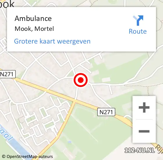 Locatie op kaart van de 112 melding: Ambulance Mook, Mortel op 14 januari 2021 19:41