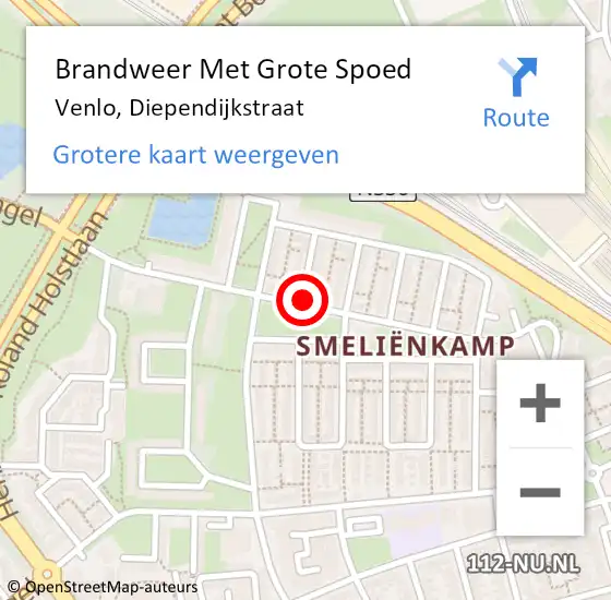 Locatie op kaart van de 112 melding: Brandweer Met Grote Spoed Naar Venlo, Diependijkstraat op 14 januari 2021 23:04