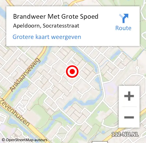 Locatie op kaart van de 112 melding: Brandweer Met Grote Spoed Naar Apeldoorn, Socratesstraat op 15 januari 2021 07:50