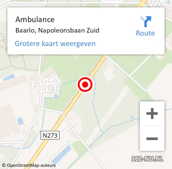 Locatie op kaart van de 112 melding: Ambulance Baarlo, Napoleonsbaan Zuid op 15 januari 2021 09:56