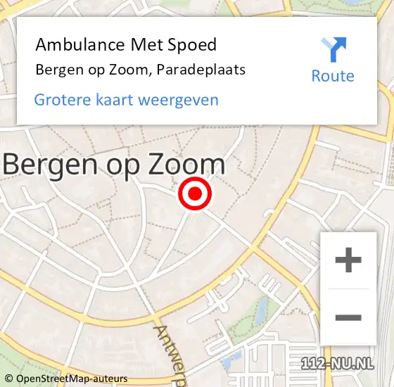 Locatie op kaart van de 112 melding: Ambulance Met Spoed Naar Bergen op Zoom, Paradeplaats op 30 mei 2014 18:03