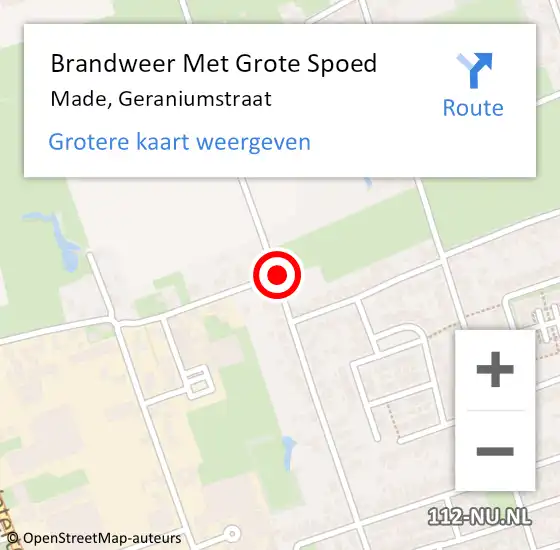 Locatie op kaart van de 112 melding: Brandweer Met Grote Spoed Naar Made, Geraniumstraat op 15 januari 2021 12:38