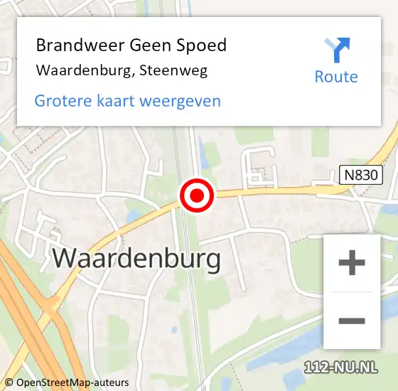 Locatie op kaart van de 112 melding: Brandweer Geen Spoed Naar Waardenburg, Steenweg op 15 januari 2021 12:38