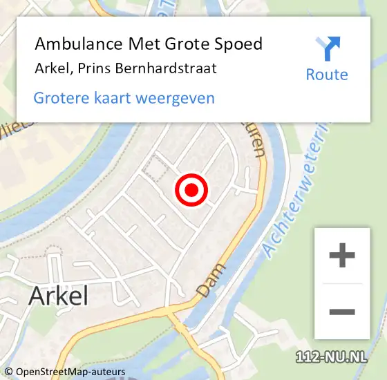 Locatie op kaart van de 112 melding: Ambulance Met Grote Spoed Naar Arkel, Prins Bernhardstraat op 15 januari 2021 21:19