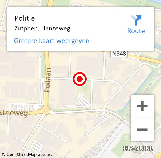 Locatie op kaart van de 112 melding: Politie Zutphen, Hanzeweg op 15 januari 2021 23:10