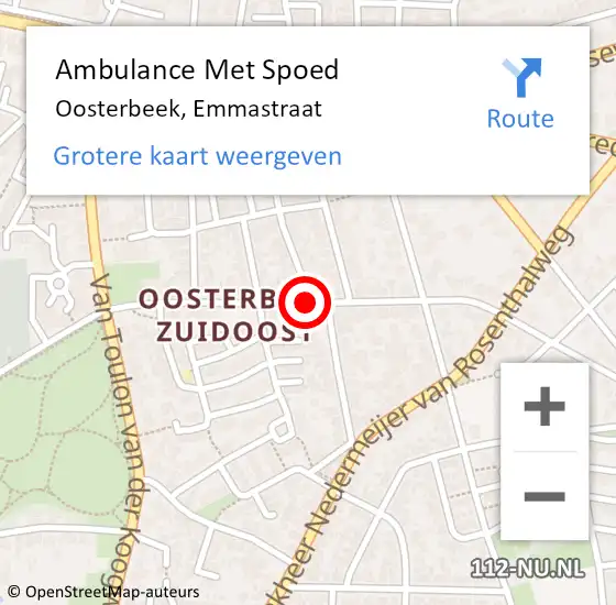 Locatie op kaart van de 112 melding: Ambulance Met Spoed Naar Oosterbeek, Emmastraat op 16 januari 2021 00:53