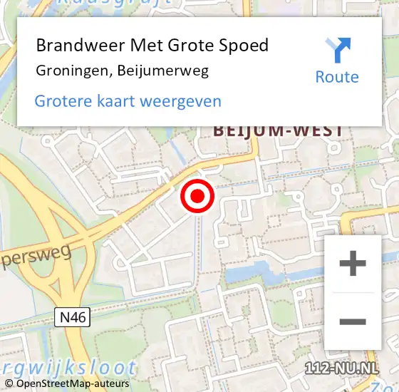 Locatie op kaart van de 112 melding: Brandweer Met Grote Spoed Naar Groningen, Beijumerweg op 16 januari 2021 01:36