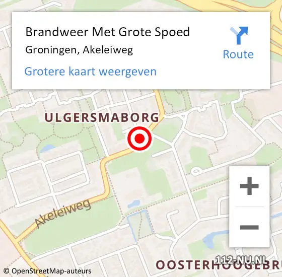 Locatie op kaart van de 112 melding: Brandweer Met Grote Spoed Naar Groningen, Akeleiweg op 16 januari 2021 02:03