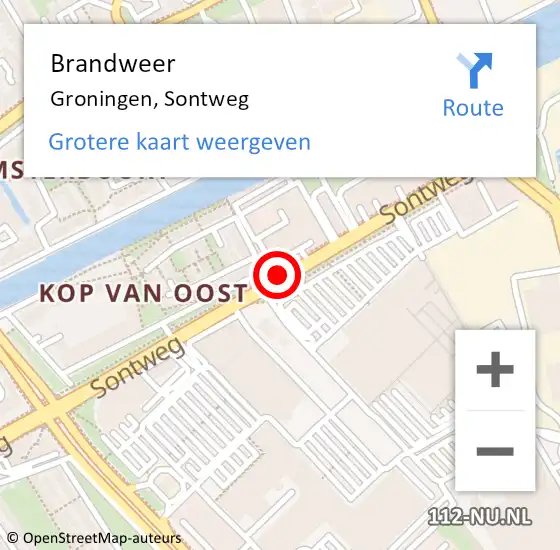 Locatie op kaart van de 112 melding: Brandweer Groningen, Sontweg op 16 januari 2021 02:24