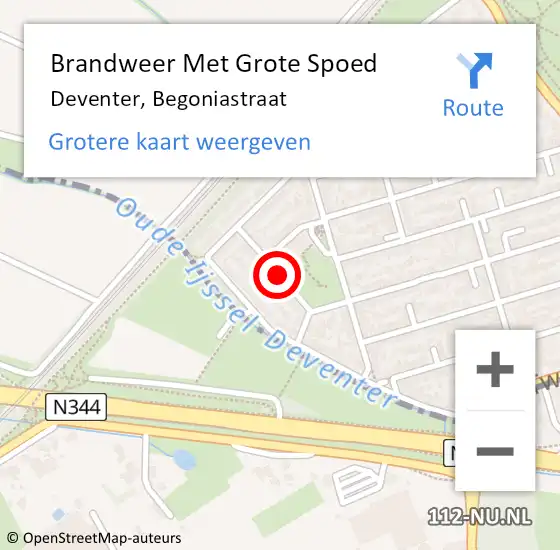 Locatie op kaart van de 112 melding: Brandweer Met Grote Spoed Naar Deventer, Begoniastraat op 16 januari 2021 12:07