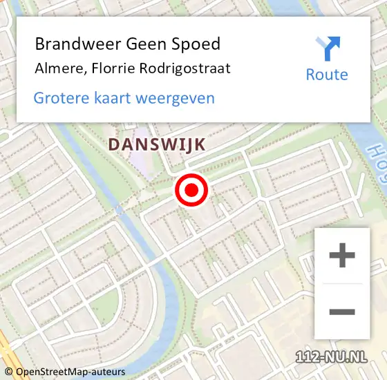 Locatie op kaart van de 112 melding: Brandweer Geen Spoed Naar Almere, Florrie Rodrigostraat op 16 januari 2021 15:57