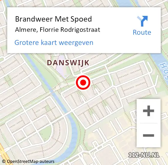 Locatie op kaart van de 112 melding: Brandweer Met Spoed Naar Almere, Florrie Rodrigostraat op 16 januari 2021 15:59