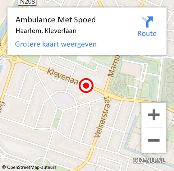 Locatie op kaart van de 112 melding: Ambulance Met Spoed Naar Haarlem, Kleverlaan op 16 januari 2021 18:04