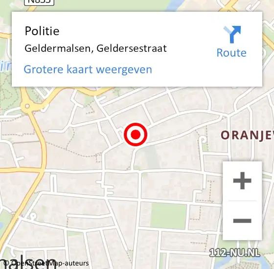 Locatie op kaart van de 112 melding: Politie Geldermalsen, Geldersestraat op 16 januari 2021 21:04