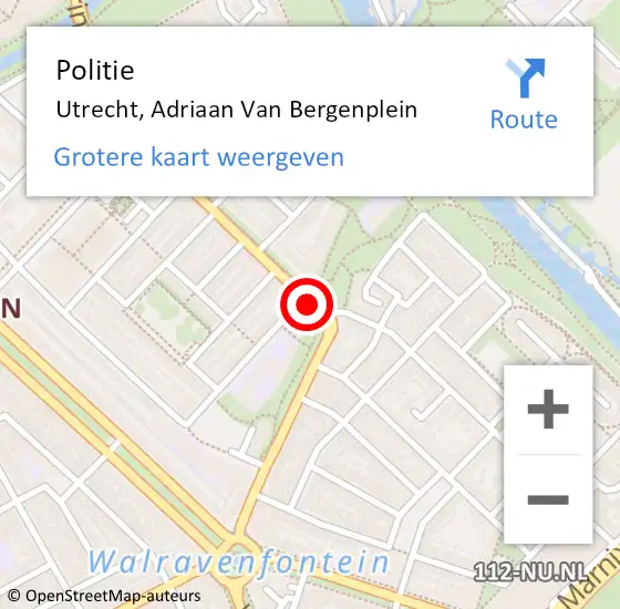 Locatie op kaart van de 112 melding: Politie Utrecht, Adriaan Van Bergenplein op 16 januari 2021 21:38