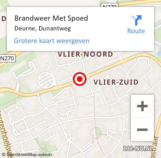 Locatie op kaart van de 112 melding: Brandweer Met Spoed Naar Deurne, Dunantweg op 17 januari 2021 01:06