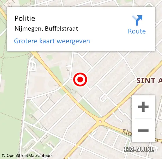 Locatie op kaart van de 112 melding: Politie Nijmegen, Buffelstraat op 17 januari 2021 02:51