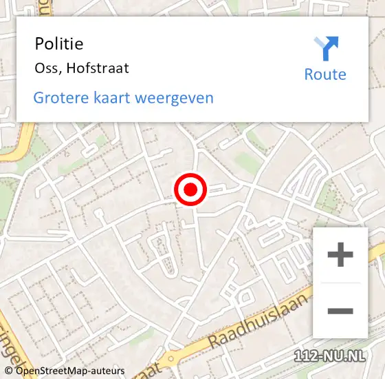 Locatie op kaart van de 112 melding: Politie Oss, Hofstraat op 17 januari 2021 04:49