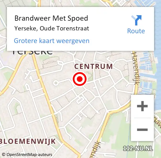 Locatie op kaart van de 112 melding: Brandweer Met Spoed Naar Yerseke, Oude Torenstraat op 17 januari 2021 07:57