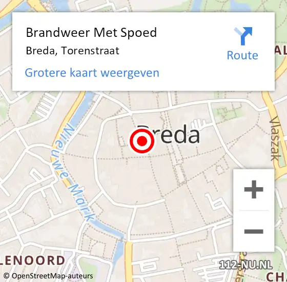 Locatie op kaart van de 112 melding: Brandweer Met Spoed Naar Breda, Torenstraat op 17 januari 2021 09:33