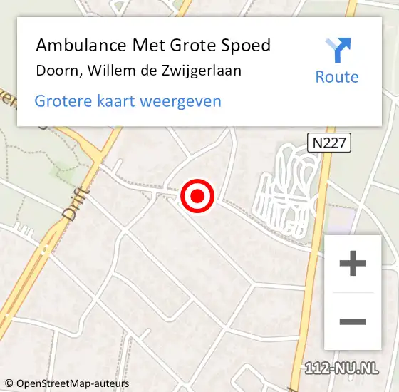 Locatie op kaart van de 112 melding: Ambulance Met Grote Spoed Naar Doorn, Willem de Zwijgerlaan op 17 januari 2021 12:31
