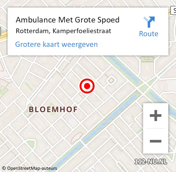 Locatie op kaart van de 112 melding: Ambulance Met Grote Spoed Naar Rotterdam, Kamperfoeliestraat op 17 januari 2021 12:33