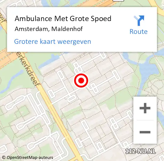 Locatie op kaart van de 112 melding: Ambulance Met Grote Spoed Naar Amsterdam, Maldenhof op 17 januari 2021 13:23
