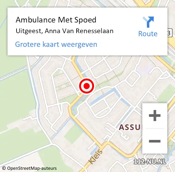 Locatie op kaart van de 112 melding: Ambulance Met Spoed Naar Uitgeest, Anna Van Renesselaan op 17 januari 2021 13:26