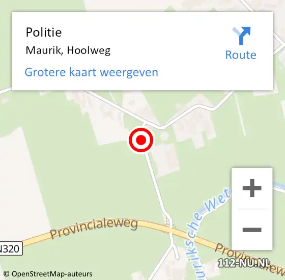 Locatie op kaart van de 112 melding: Politie Maurik, Hoolweg op 17 januari 2021 13:43